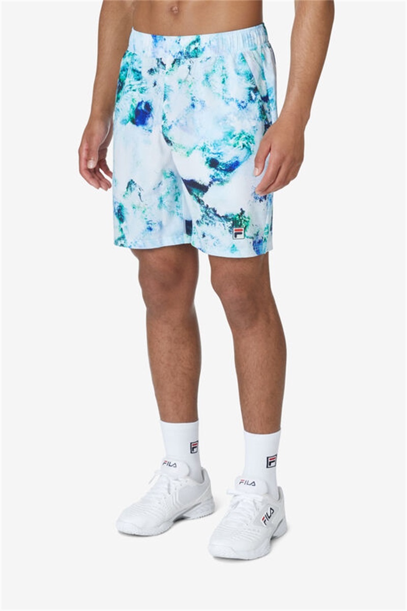 White Men's Fila Deuce Court Printed Shorts | Saudi Arabia-429501