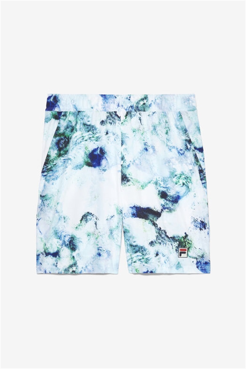 White Men\'s Fila Deuce Court Printed Shorts | Saudi Arabia-429501