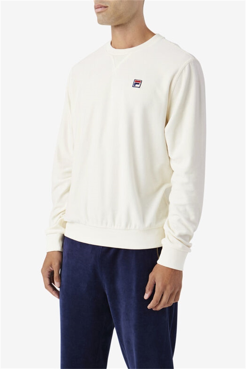 White Men's Fila Earl Velour Crew Tops | Saudi Arabia-917504