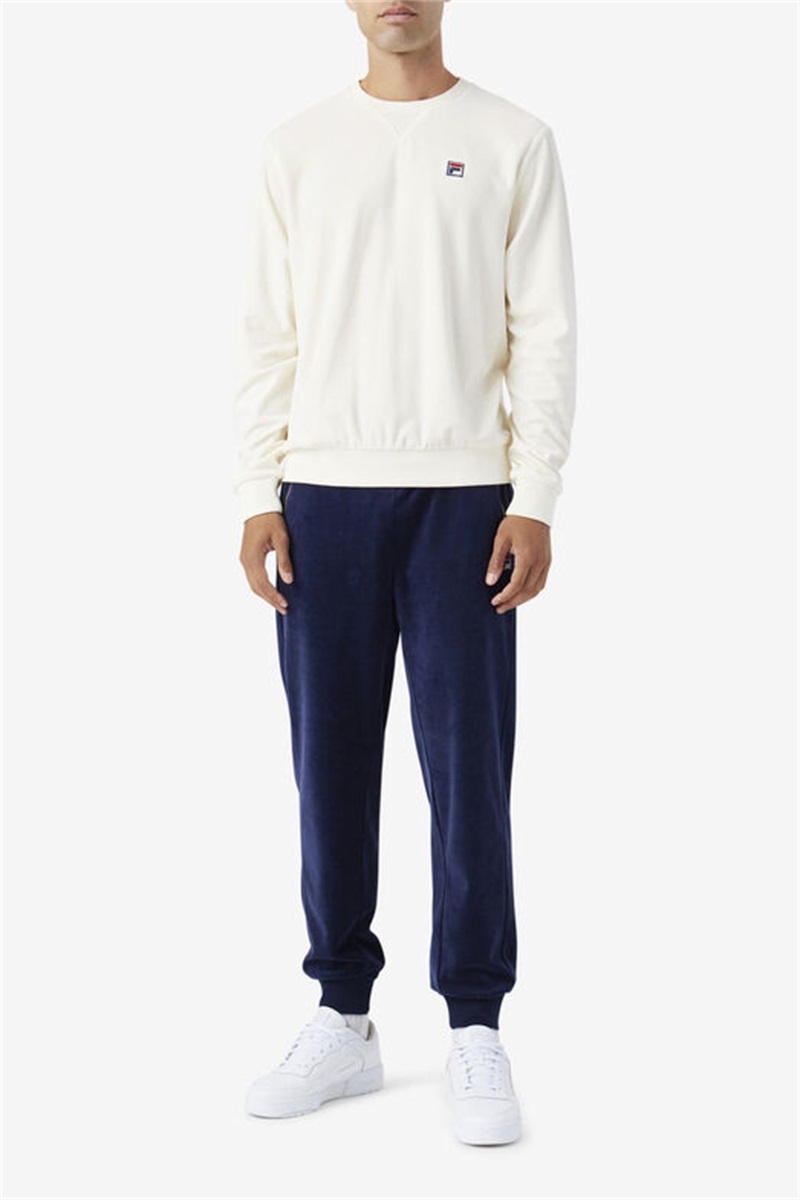 White Men's Fila Earl Velour Crew Tops | Saudi Arabia-917504