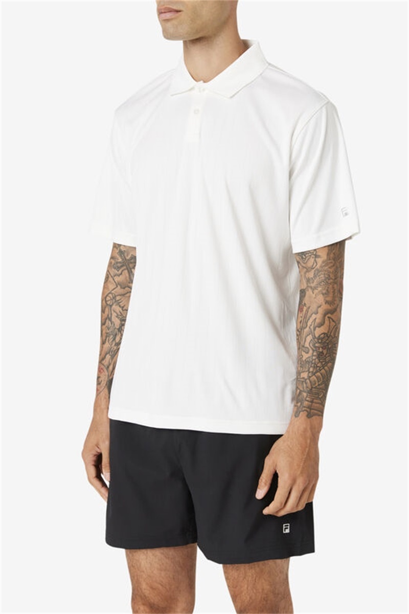 White Men's Fila Essentials Drop Needle Polo Shirts | Saudi Arabia-063578