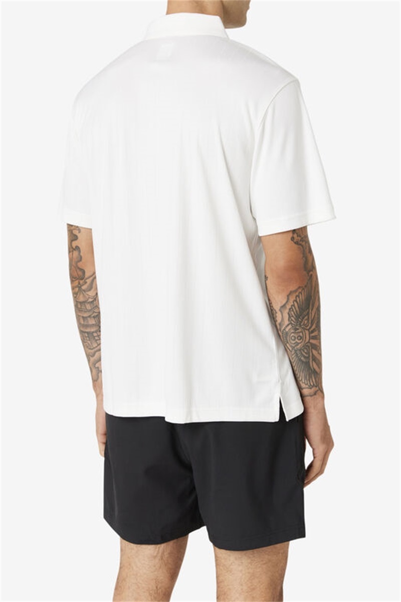 White Men's Fila Essentials Drop Needle Polo Shirts | Saudi Arabia-063578