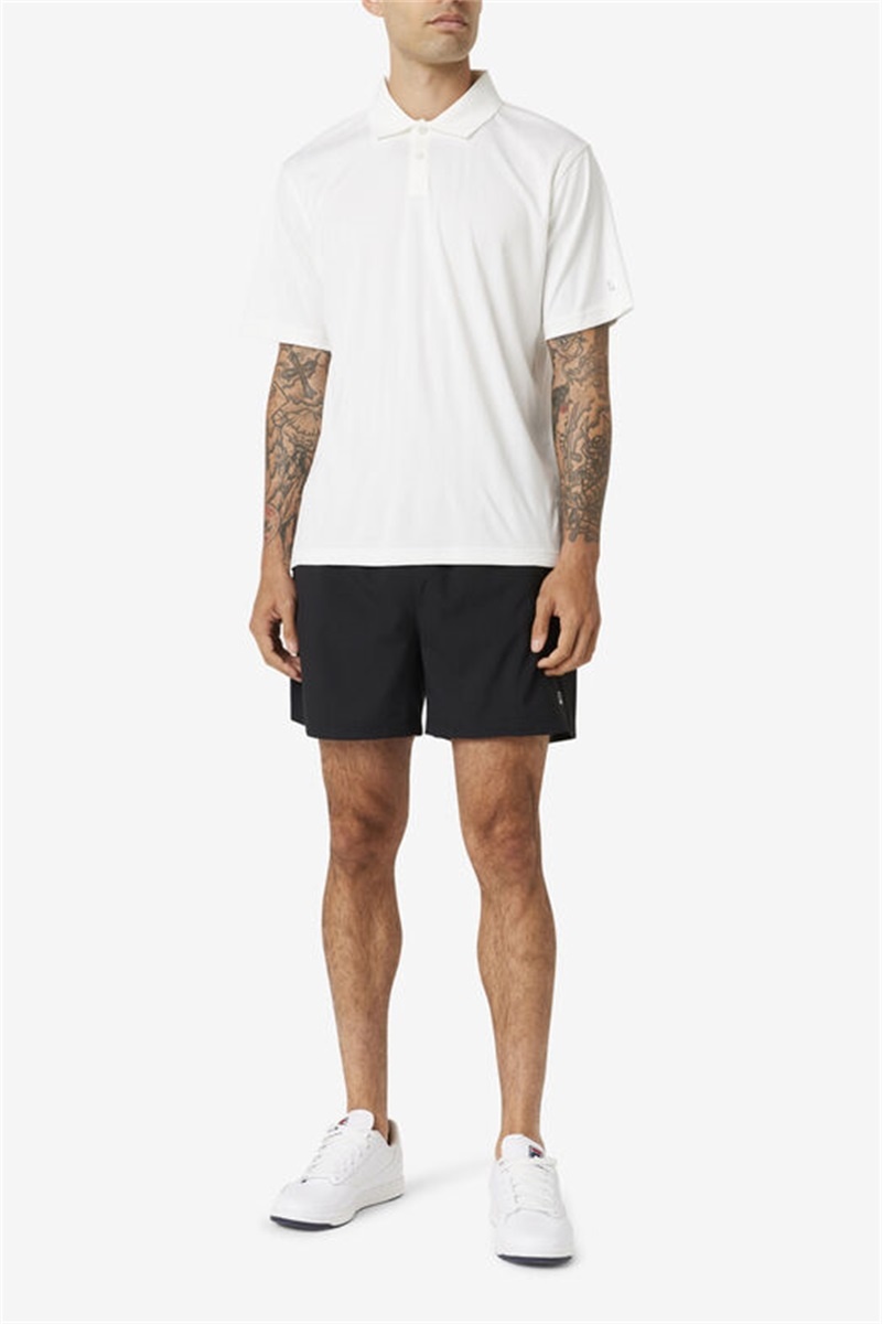 White Men's Fila Essentials Drop Needle Polo Shirts | Saudi Arabia-063578