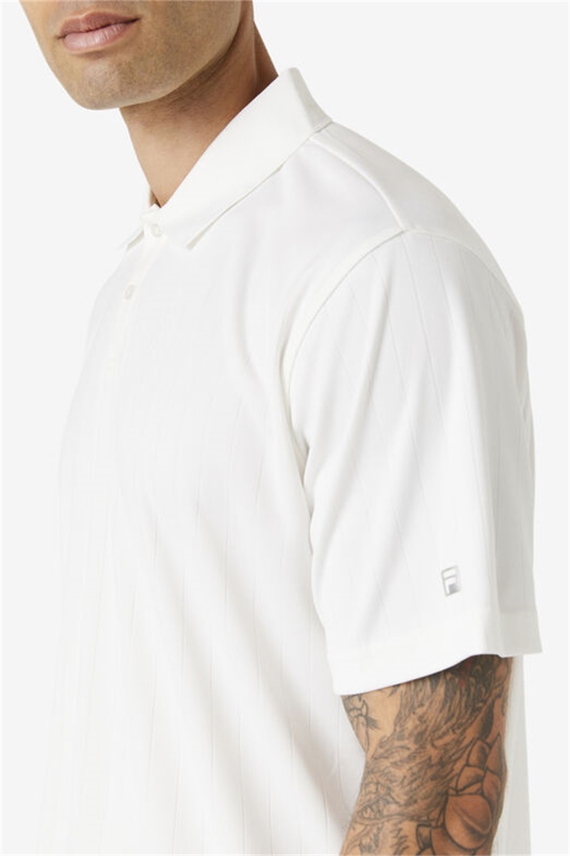 White Men's Fila Essentials Drop Needle Polo Shirts | Saudi Arabia-063578