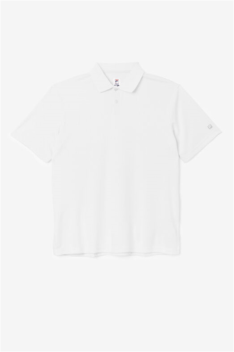 White Men\'s Fila Essentials Drop Needle Polo Shirts | Saudi Arabia-063578
