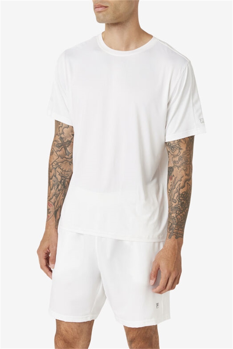 White Men's Fila Essentials Heather Mesh Crew Shirts | Saudi Arabia-235904