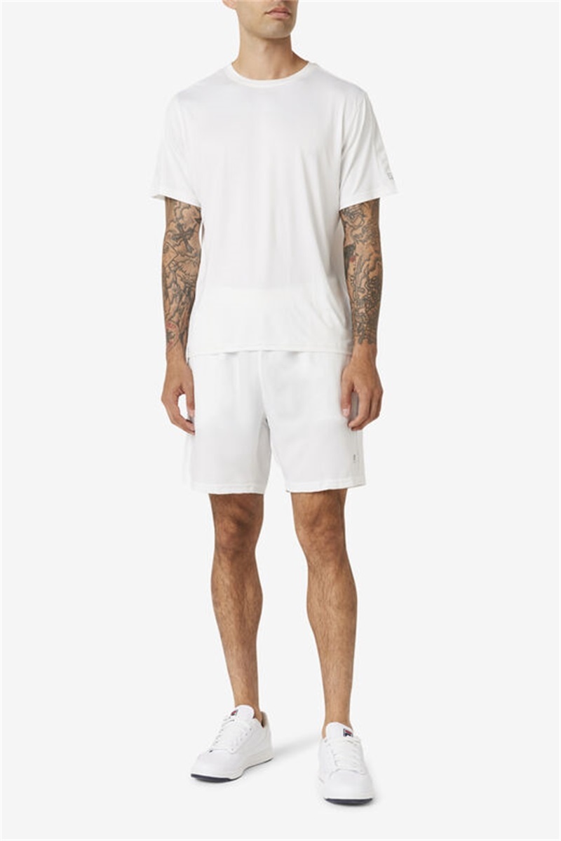White Men's Fila Essentials Heather Mesh Crew Shirts | Saudi Arabia-235904
