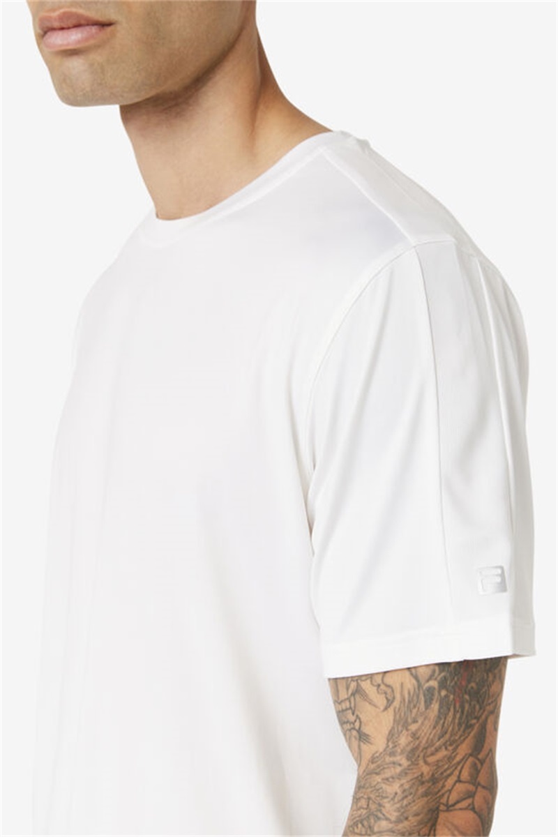 White Men's Fila Essentials Heather Mesh Crew Shirts | Saudi Arabia-235904