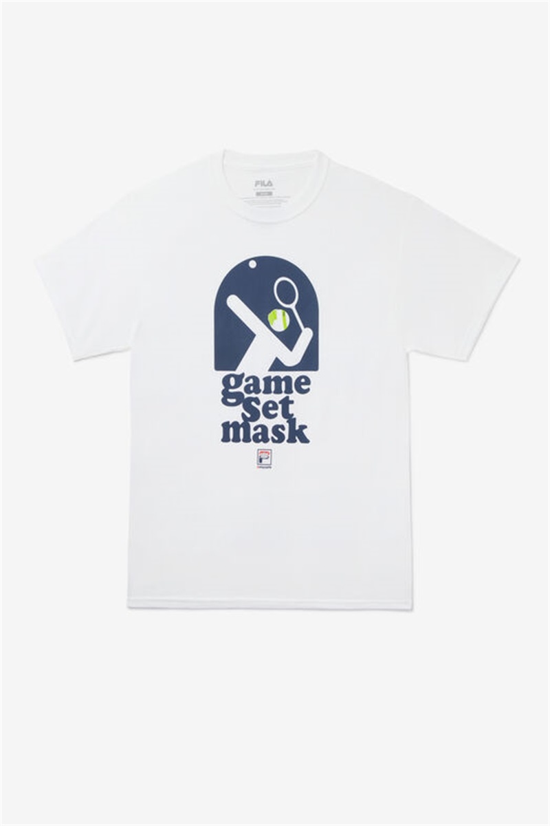 White Men\'s Fila Game Set Mask Tee | Saudi Arabia-089164
