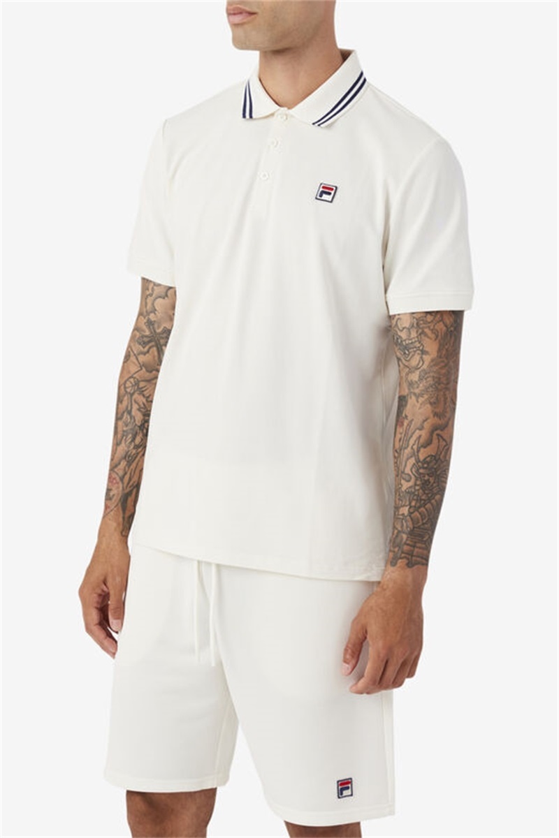 White Men's Fila Jelen Polo Shirts | Saudi Arabia-138507