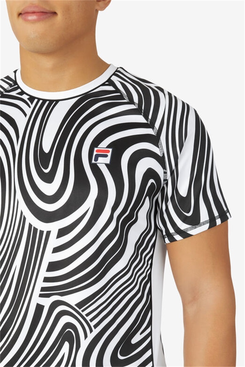 White Men's Fila Tie Breaker Short Sleeve Printed Crew Shirts | Saudi Arabia-685917