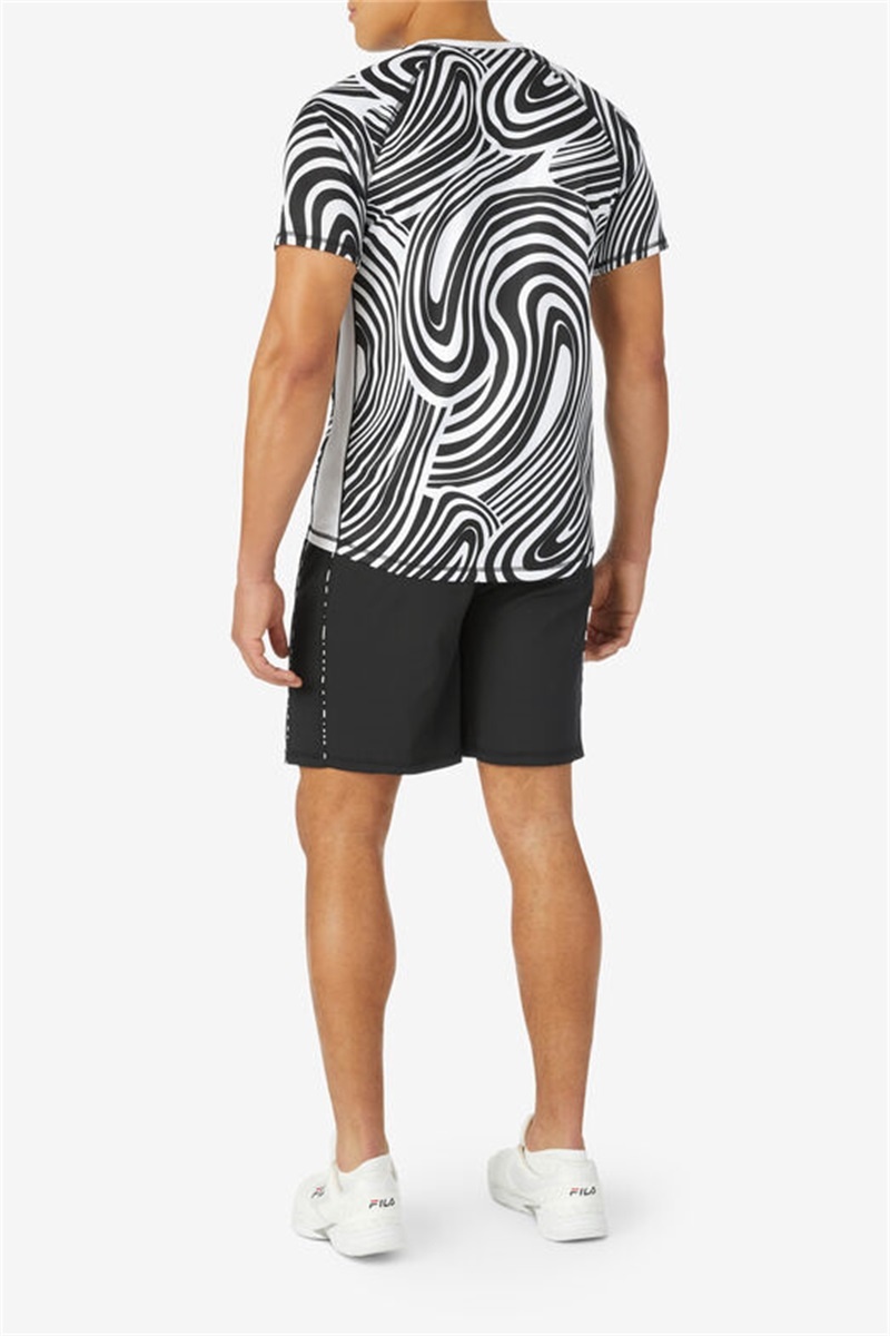 White Men's Fila Tie Breaker Short Sleeve Printed Crew Shirts | Saudi Arabia-685917