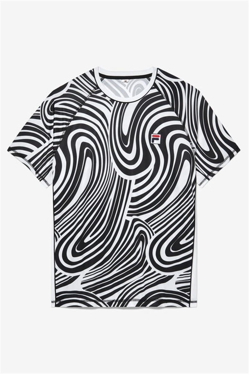 White Men\'s Fila Tie Breaker Short Sleeve Printed Crew Shirts | Saudi Arabia-685917
