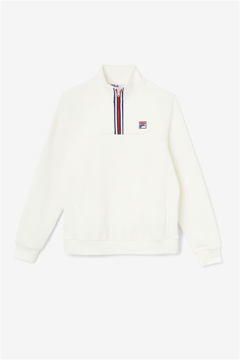White Men\'s Fila Weston Half Zip Sweatshirts | Saudi Arabia-360175