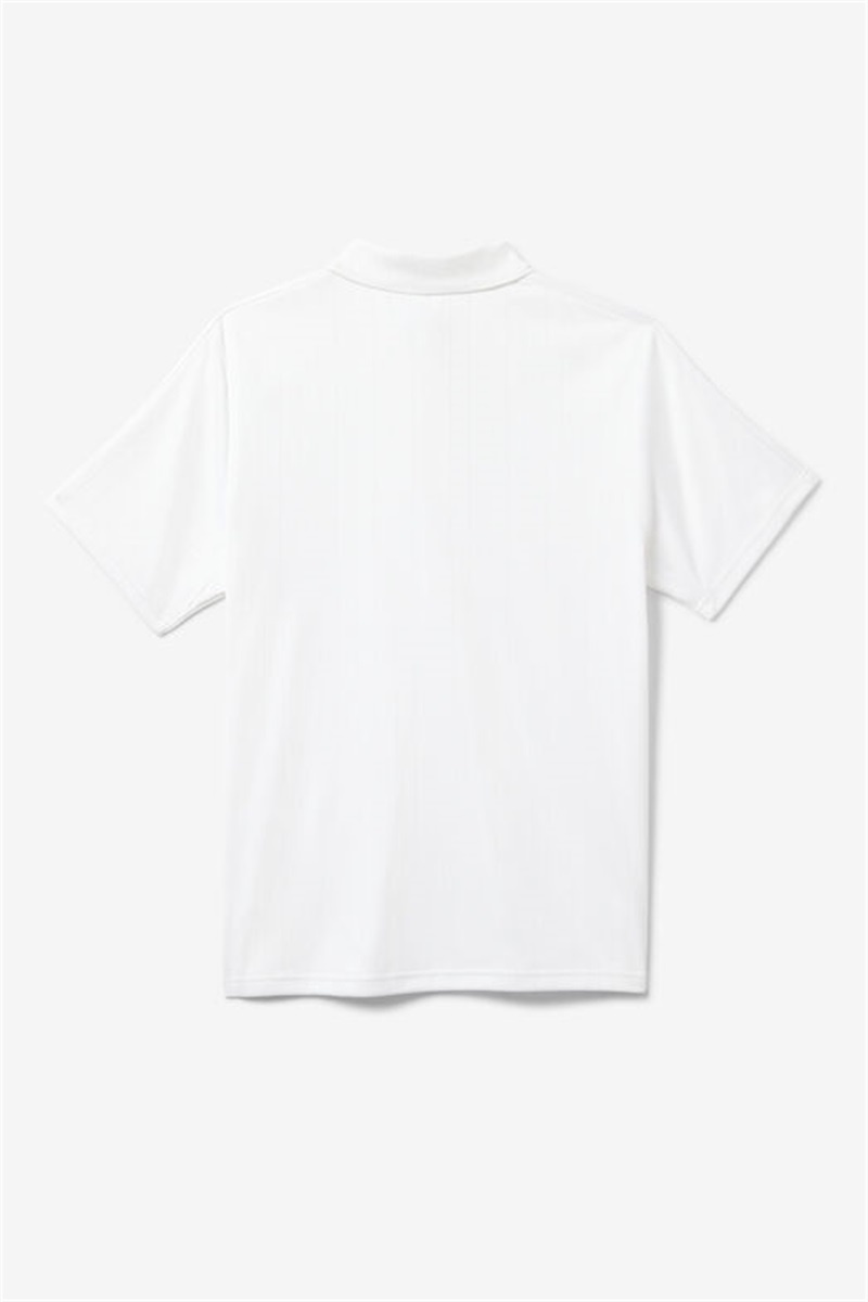 White Men's Fila White Line Pin Stripe Polo Shirts | Saudi Arabia-517864