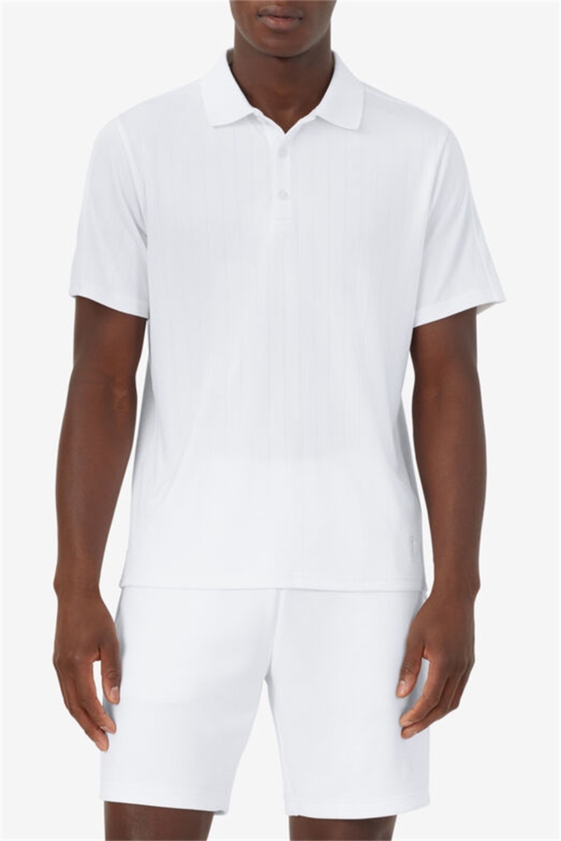 White Men's Fila White Line Pin Stripe Polo Shirts | Saudi Arabia-517864
