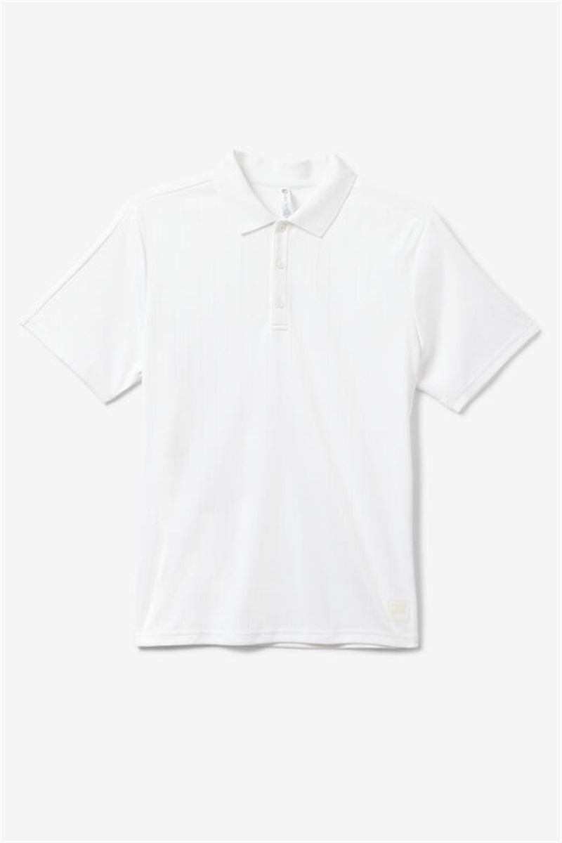 White Men\'s Fila White Line Pin Stripe Polo Shirts | Saudi Arabia-517864