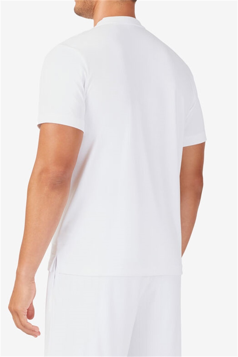 White Men's Fila White Line Short Sleeve Henley Shirts | Saudi Arabia-428136
