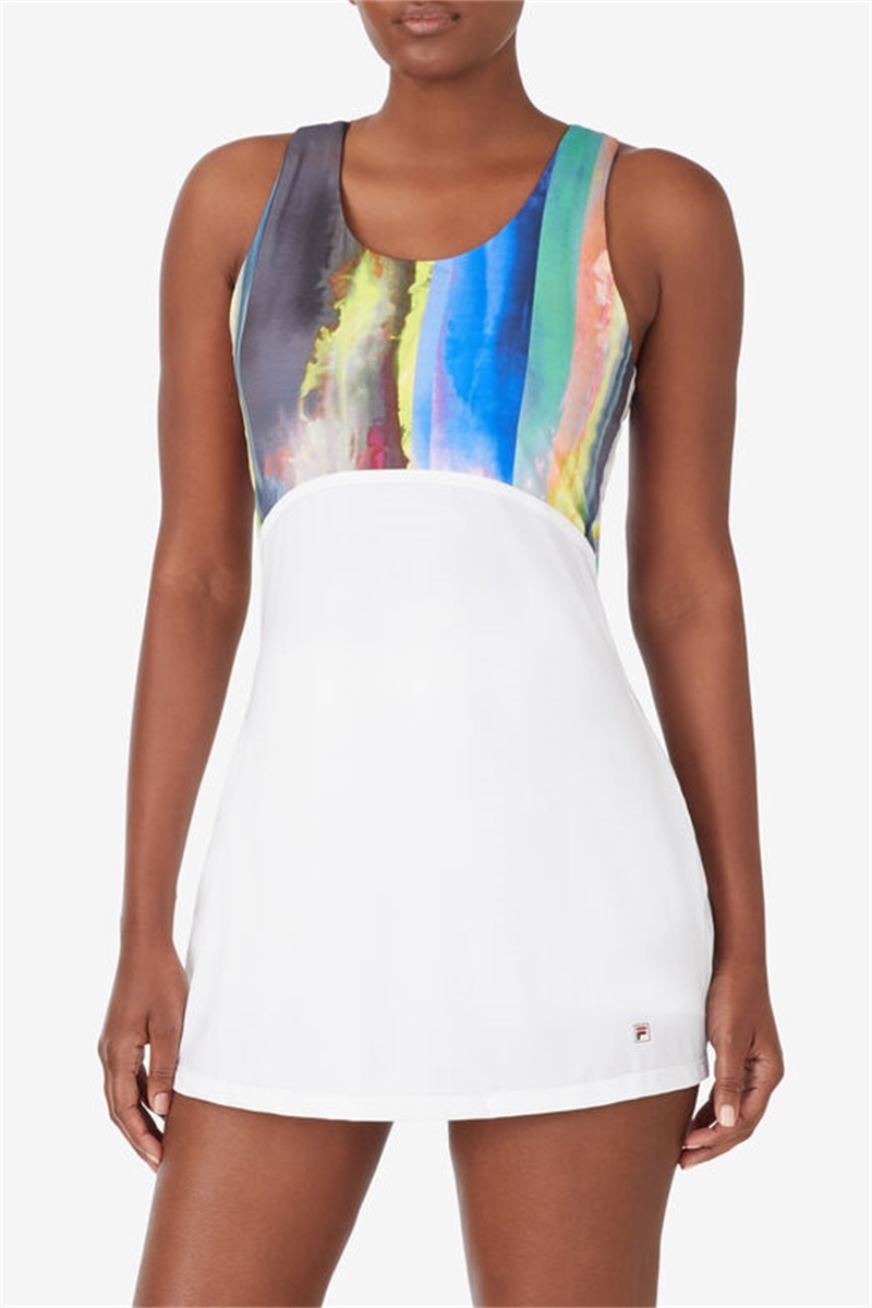 White Women's Fila Center Court Galaxy Printed Dress | Saudi Arabia-834157