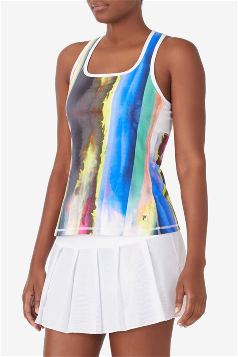 White Women's Fila Center Court Galaxy Printed Racerback Tanks | Saudi Arabia-785916