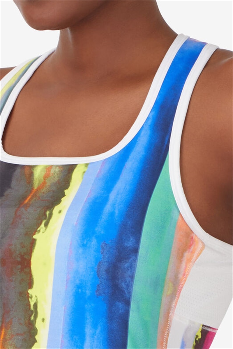White Women's Fila Center Court Galaxy Printed Racerback Tanks | Saudi Arabia-785916