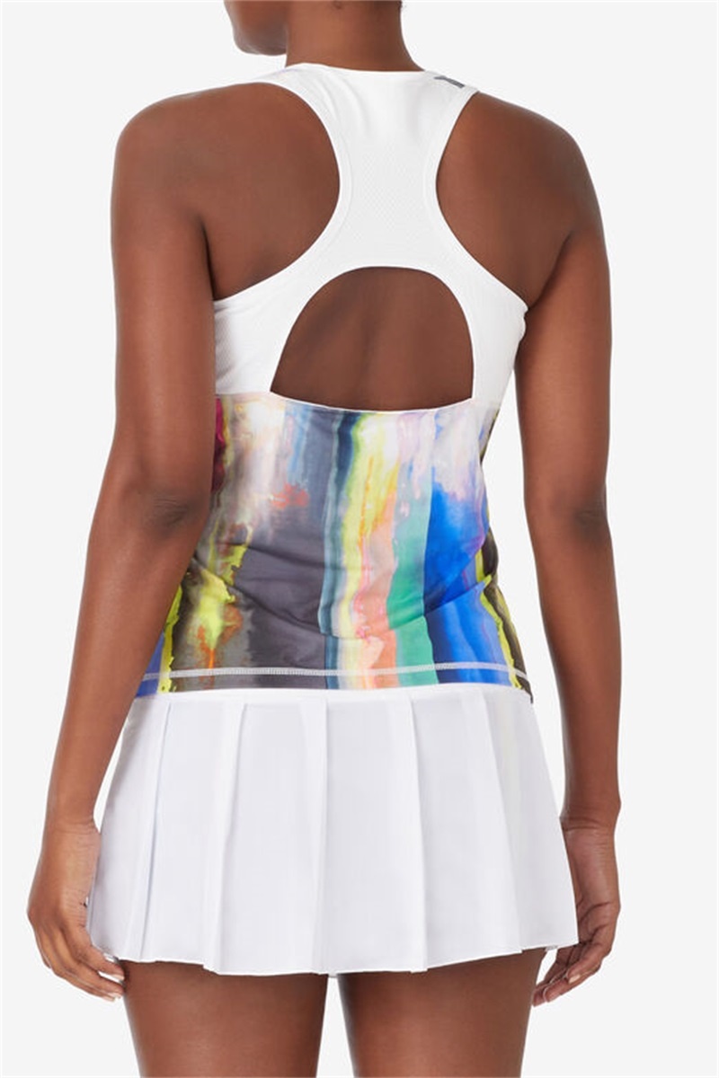 White Women's Fila Center Court Galaxy Printed Racerback Tanks | Saudi Arabia-785916