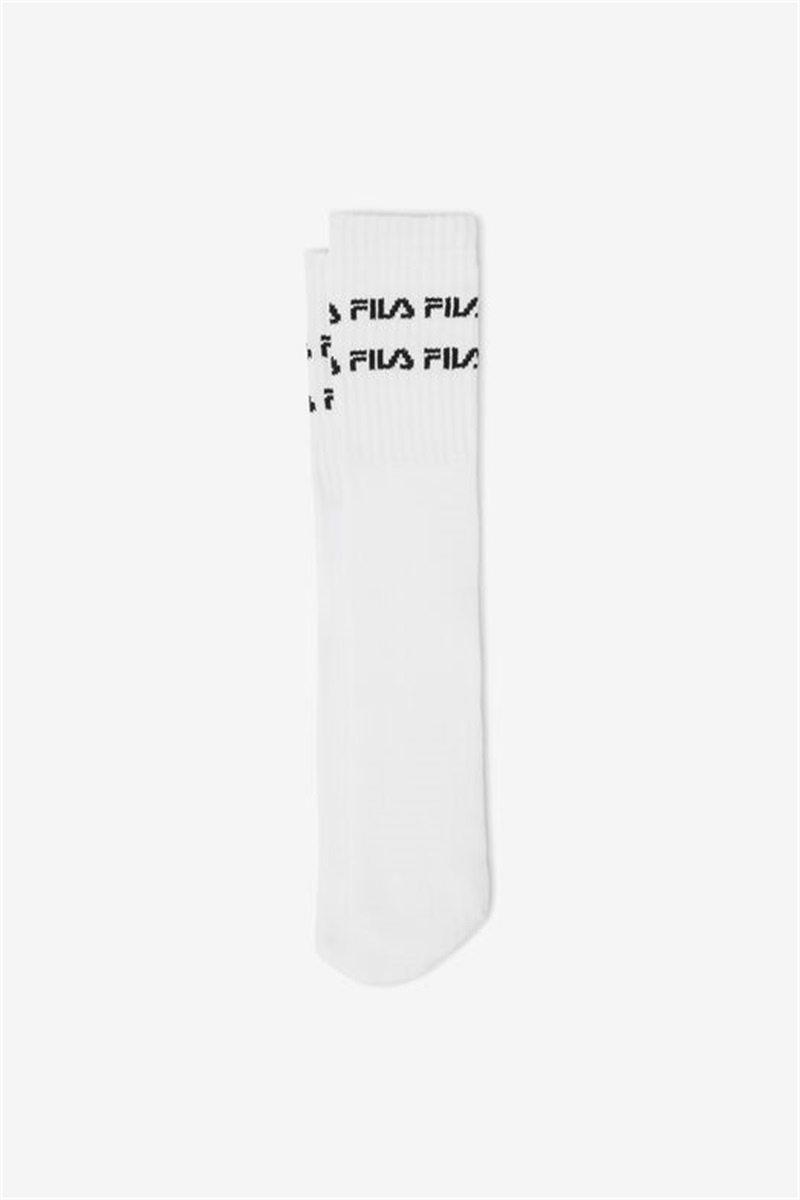 White Women's Fila Double Line Logo Knee High Socks | Saudi Arabia-263081
