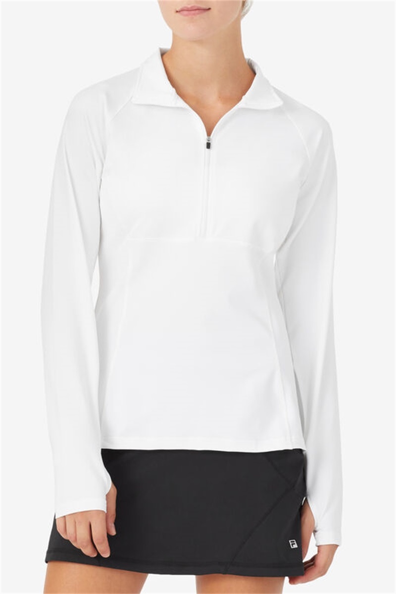 White Women's Fila Essentials 1/2 Zip Tops | Saudi Arabia-186205