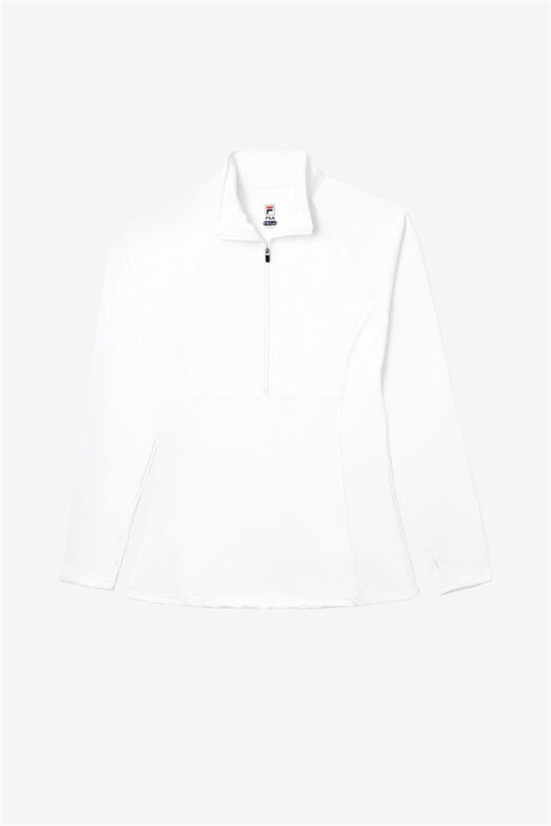 White Women\'s Fila Essentials 1/2 Zip Tops | Saudi Arabia-186205