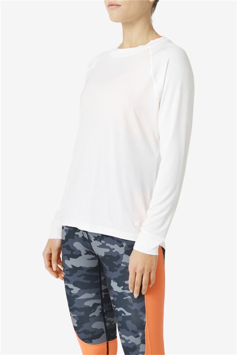 White Women's Fila Fi-Lux Mesh Back Long Sleeve Crew Tops | Saudi Arabia-347695