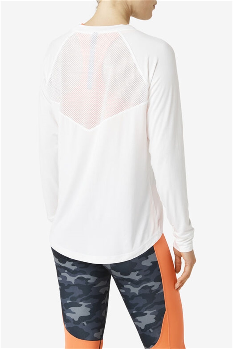 White Women's Fila Fi-Lux Mesh Back Long Sleeve Crew Tops | Saudi Arabia-347695