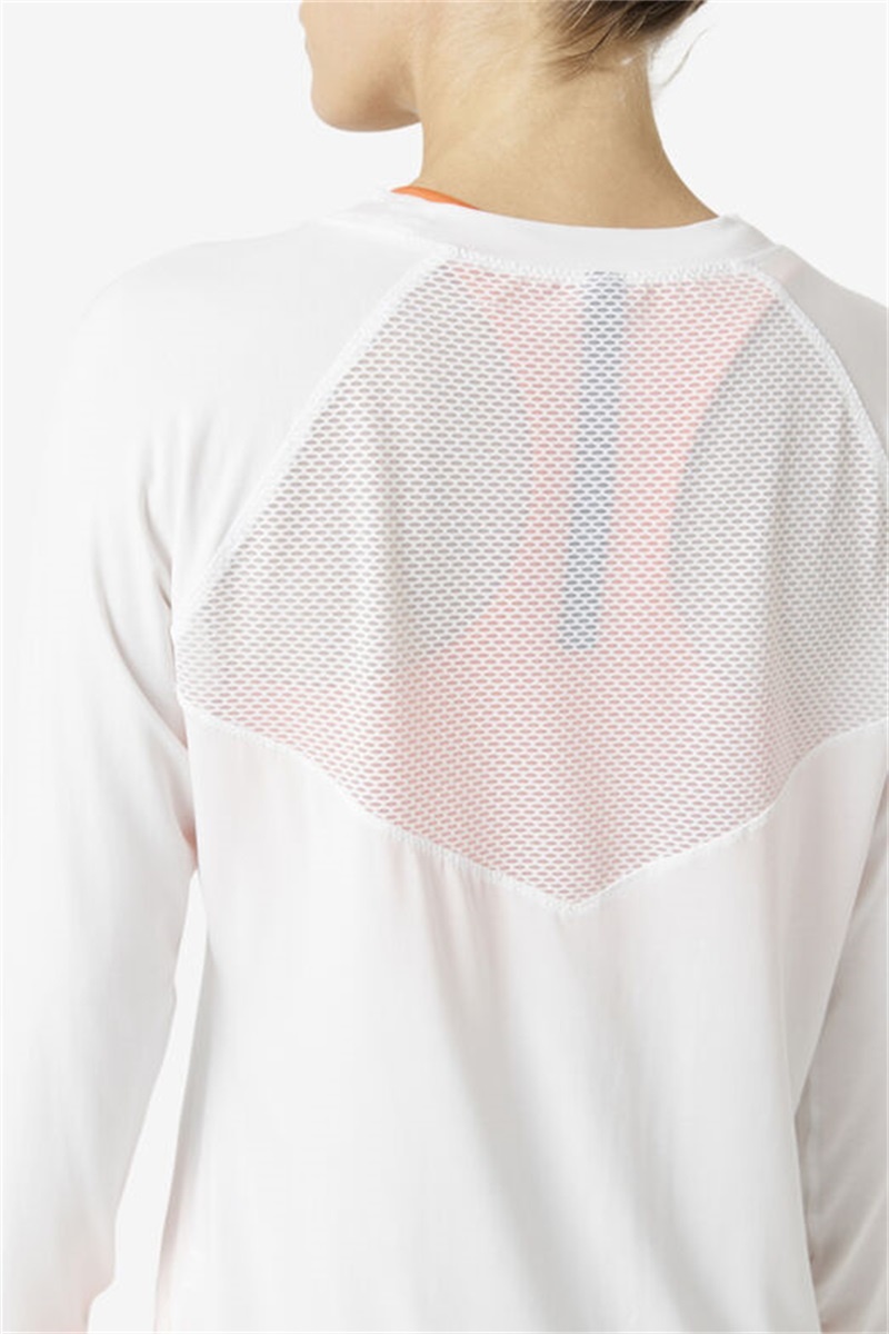 White Women's Fila Fi-Lux Mesh Back Long Sleeve Crew Tops | Saudi Arabia-347695