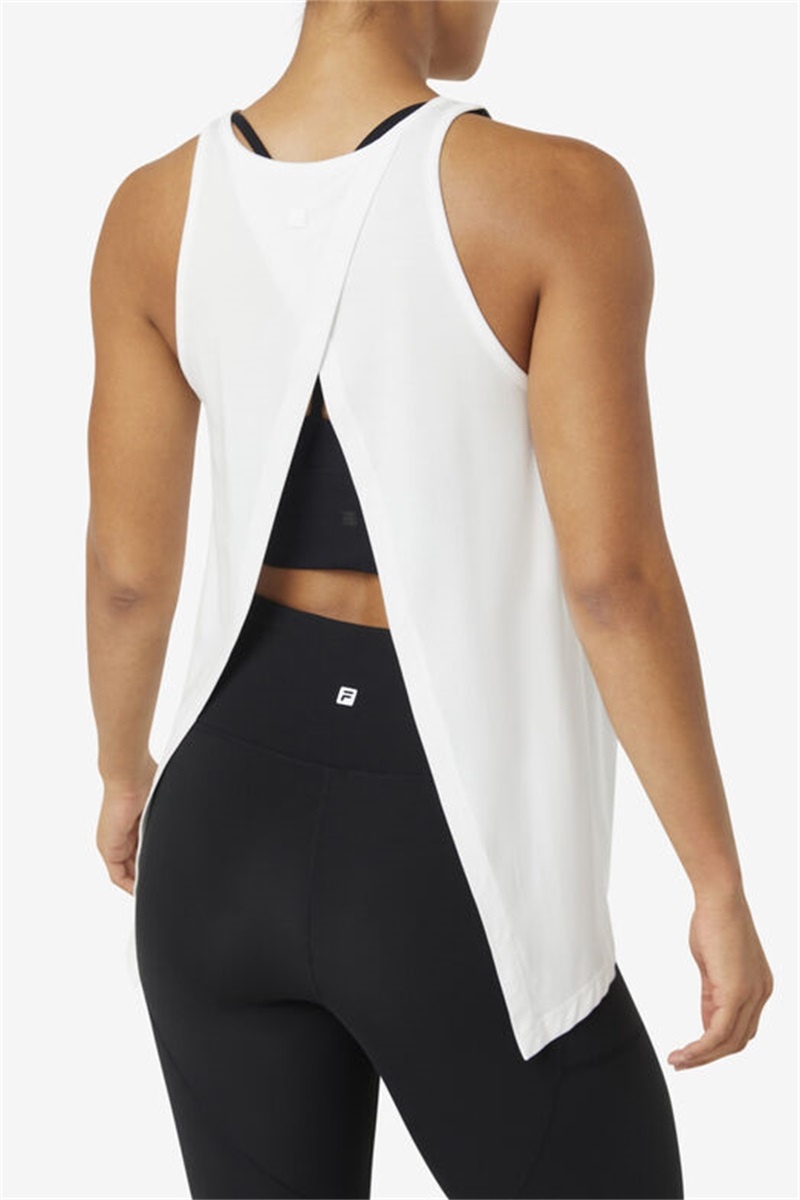 White Women's Fila Fi-Lux Open Back Tank Top | Saudi Arabia-807569