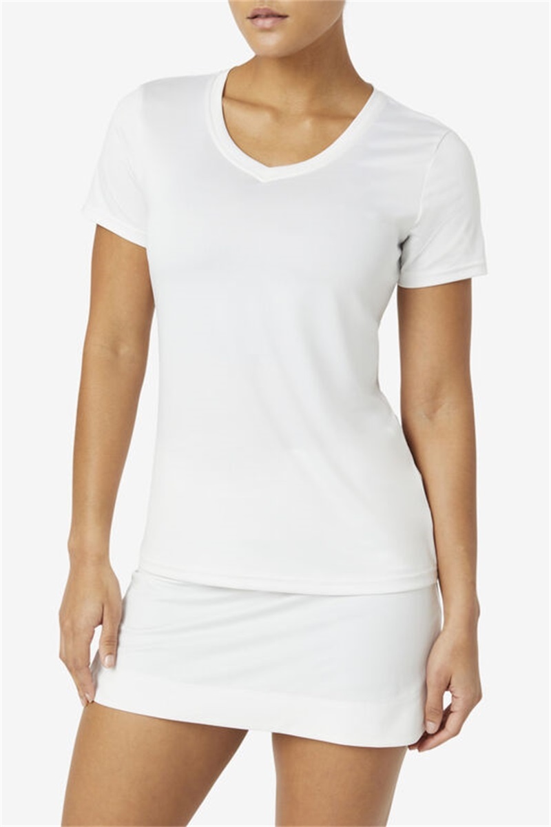 White Women's Fila Pickleball Silky V-Neck Tops | Saudi Arabia-824703