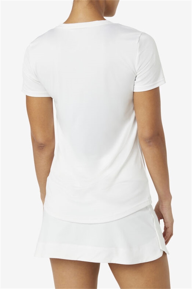 White Women's Fila Pickleball Silky V-Neck Tops | Saudi Arabia-824703