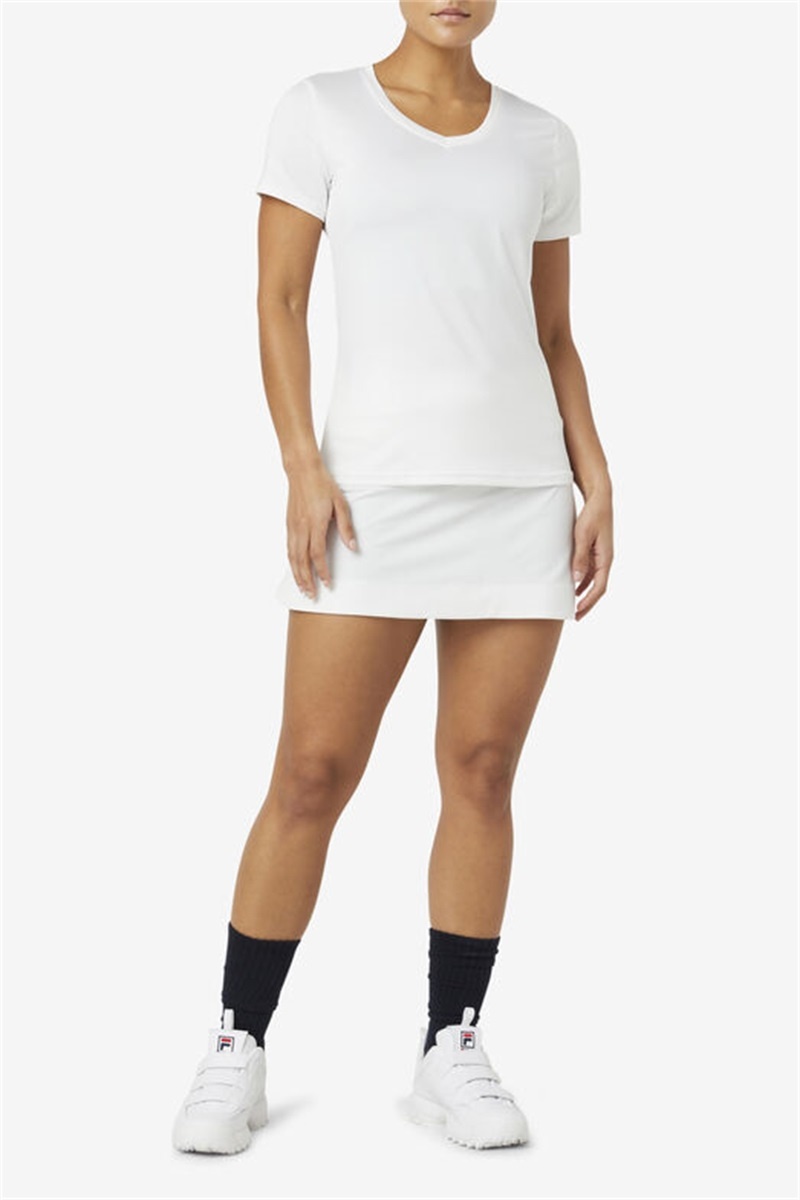 White Women's Fila Pickleball Silky V-Neck Tops | Saudi Arabia-824703