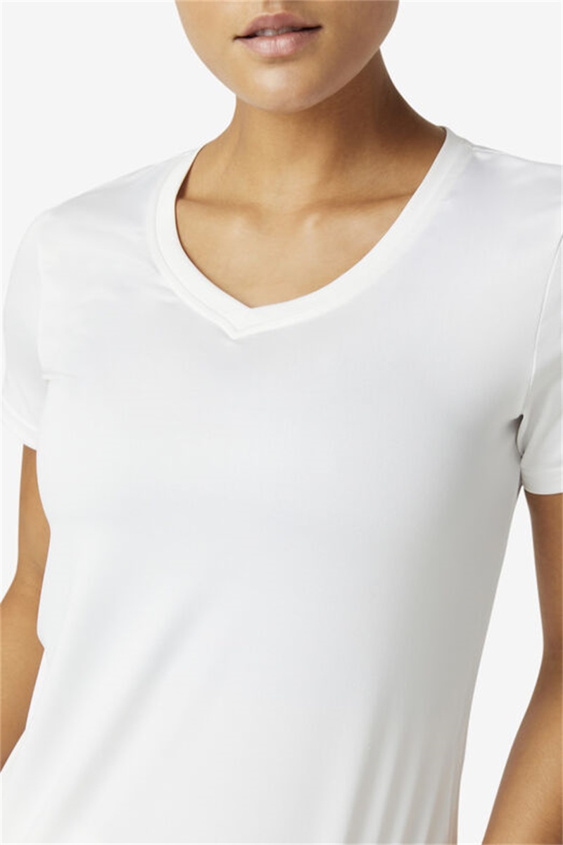 White Women's Fila Pickleball Silky V-Neck Tops | Saudi Arabia-824703