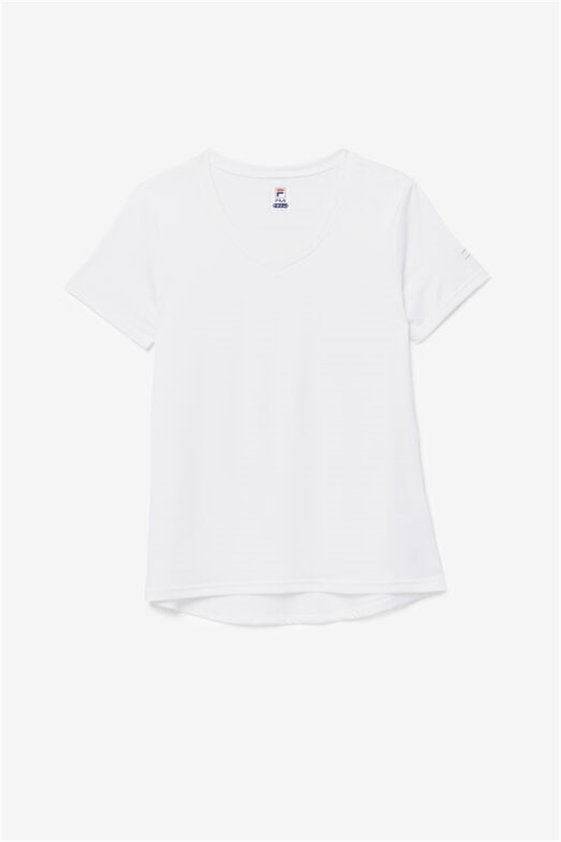 White Women\'s Fila Pickleball Silky V-Neck Tops | Saudi Arabia-824703