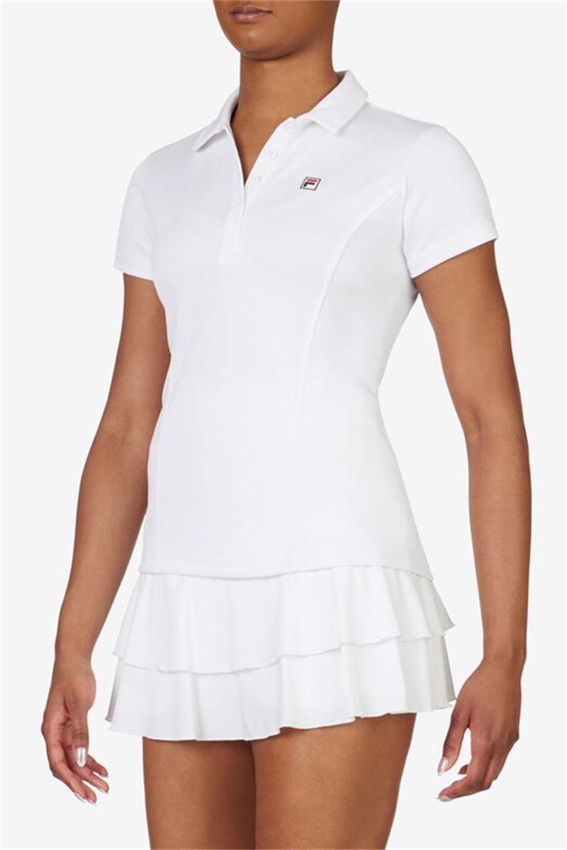 White Women's Fila Pique Polo Shirts | Saudi Arabia-920713