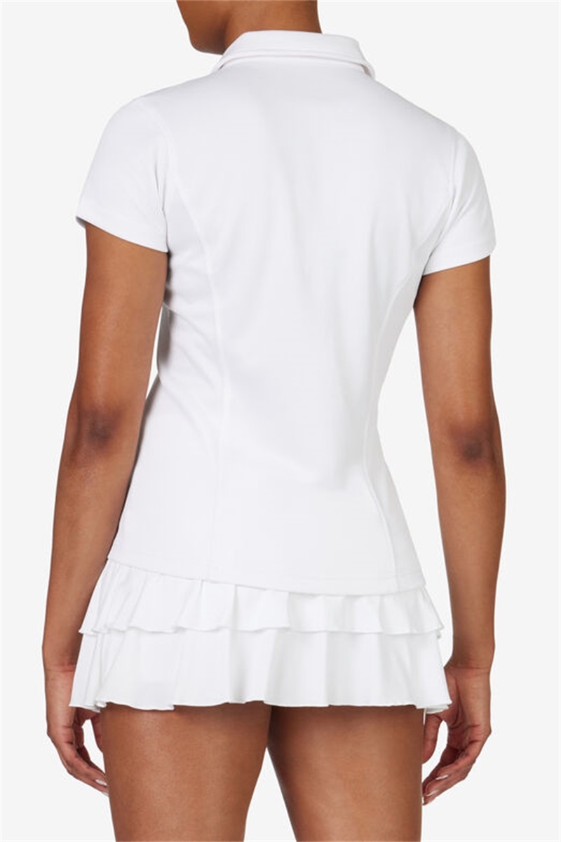 White Women's Fila Pique Polo Shirts | Saudi Arabia-920713