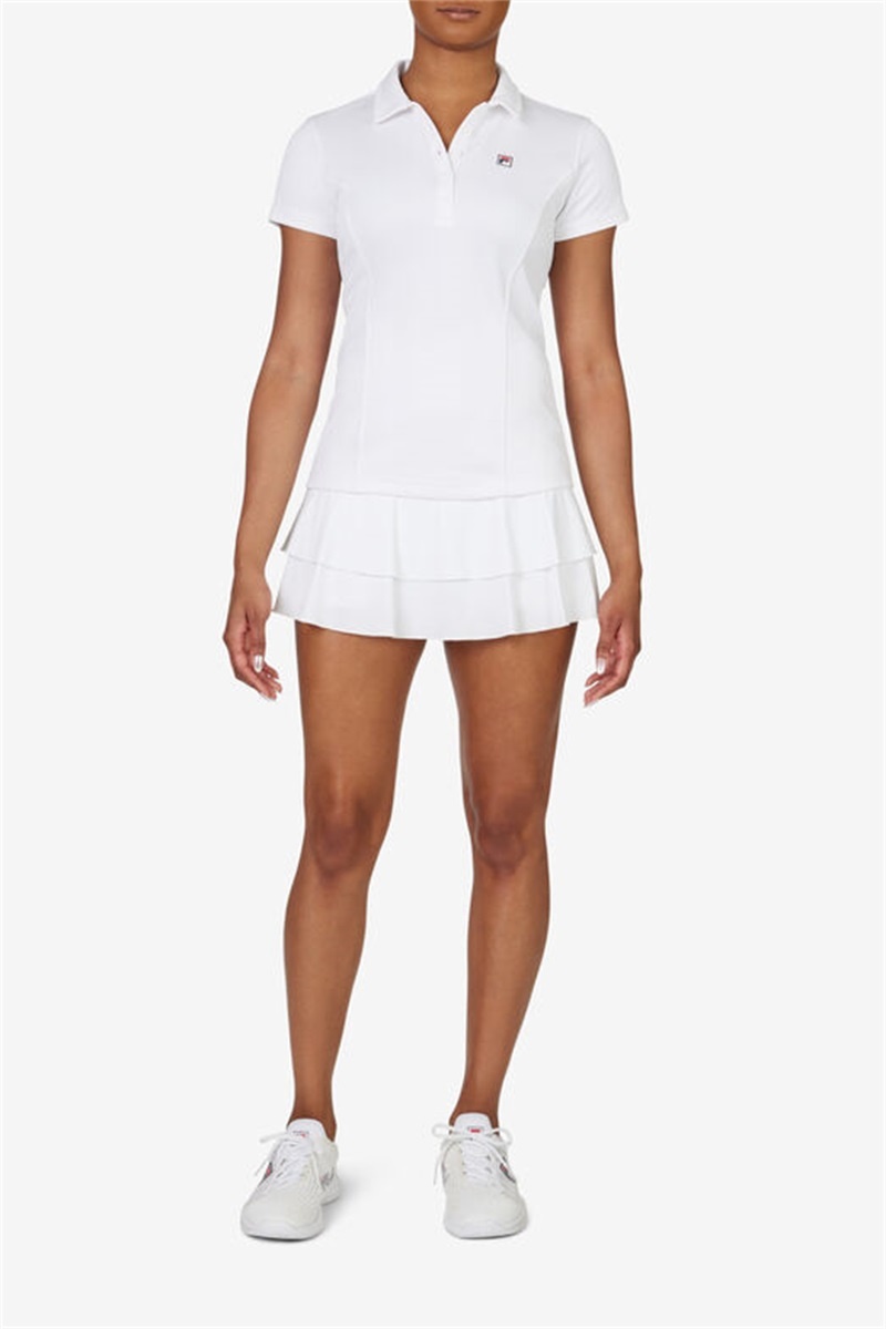 White Women's Fila Pique Polo Shirts | Saudi Arabia-920713