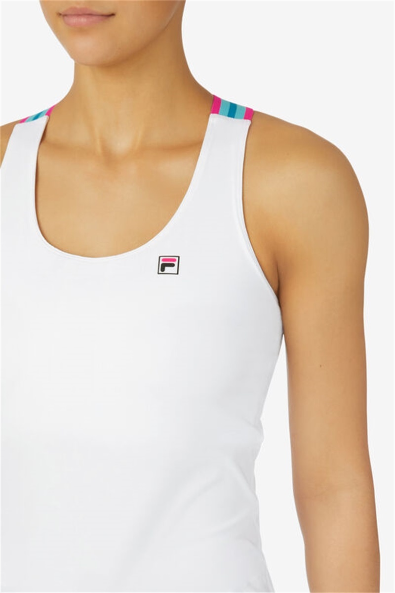 White Women's Fila Tie Breaker Cross Back Tanks | Saudi Arabia-489632