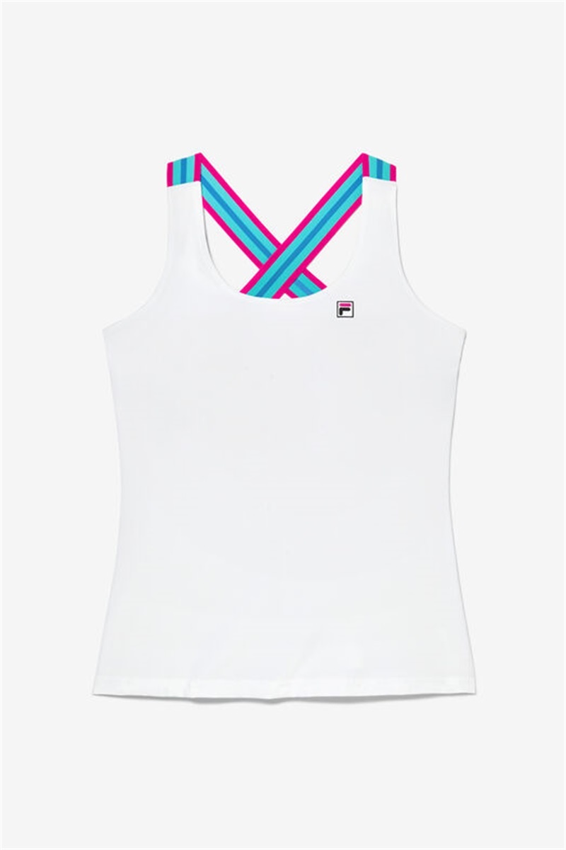 White Women\'s Fila Tie Breaker Cross Back Tanks | Saudi Arabia-489632