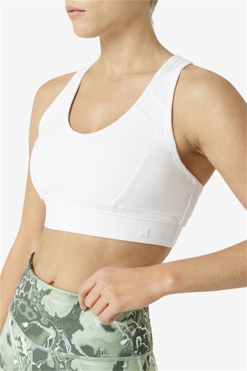 White Women's Fila Uplift Racerback Sports Bra | Saudi Arabia-148359