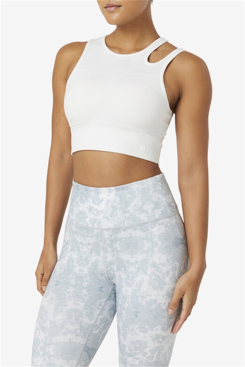 White Women's Fila Uplift Slice Crop Top Bras | Saudi Arabia-167524