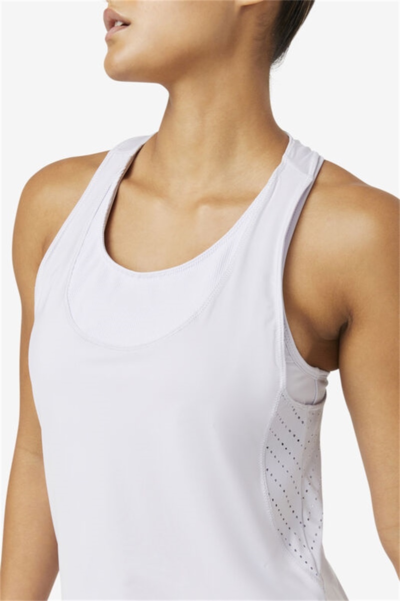 White Women's Fila Uplift Textured Racerback Tank Top | Saudi Arabia-724901
