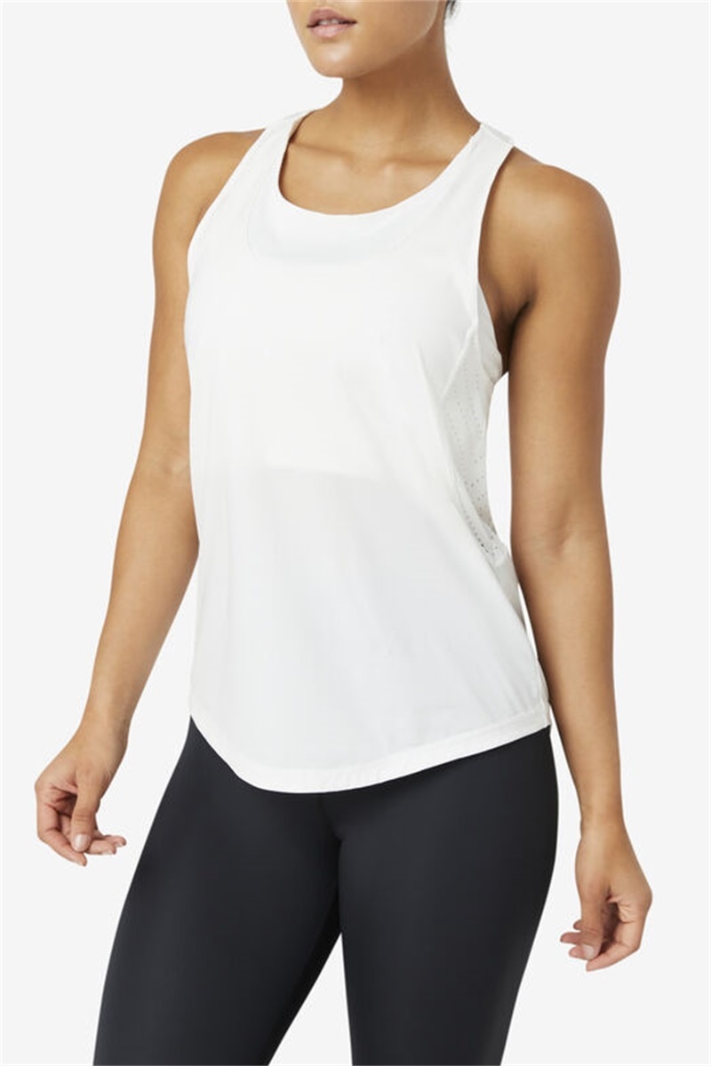 White Women's Fila Uplift Textured Racerback Tank Top | Saudi Arabia-678942