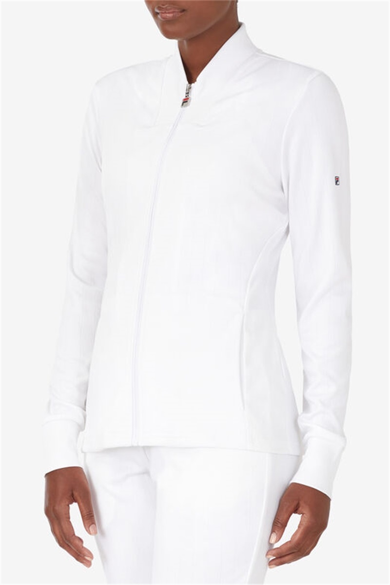 White Women's Fila White Line Track Jackets | Saudi Arabia-296517
