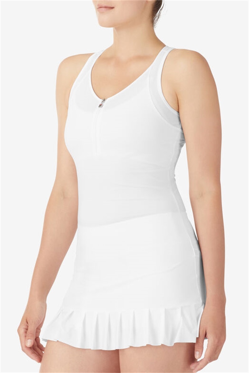 White Women's Fila Whiteline Pleated Dress | Saudi Arabia-659702