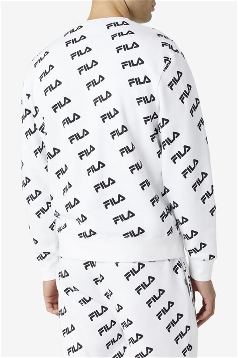 White / Black Men's Fila Diagonal Logo Crew Tops | Saudi Arabia-350469